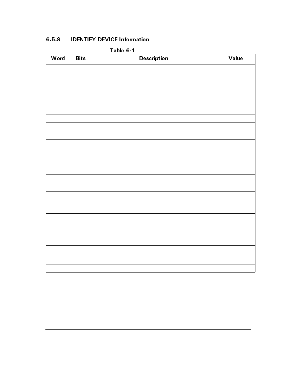 9 identify device information, Table 6-1 identify device parameters, 9 identify device information -5 | Table 6-1, Identify device parameters -5 | Maxtor D540X-4K User Manual | Page 67 / 96