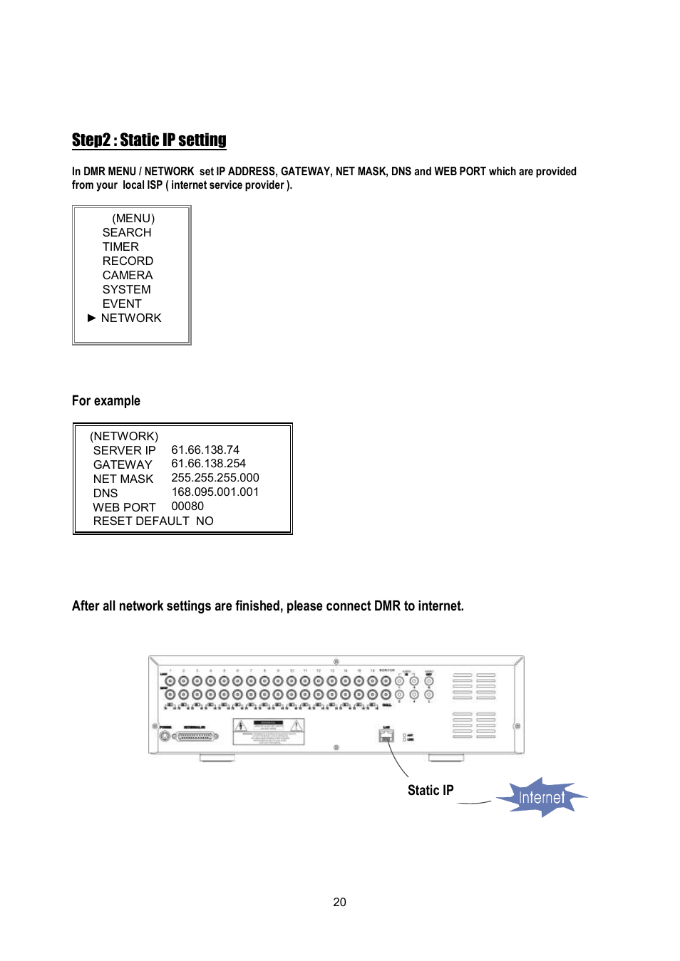 Step2 : static ip setting | Maxtor Digital Multiplex Recorder User Manual | Page 24 / 54