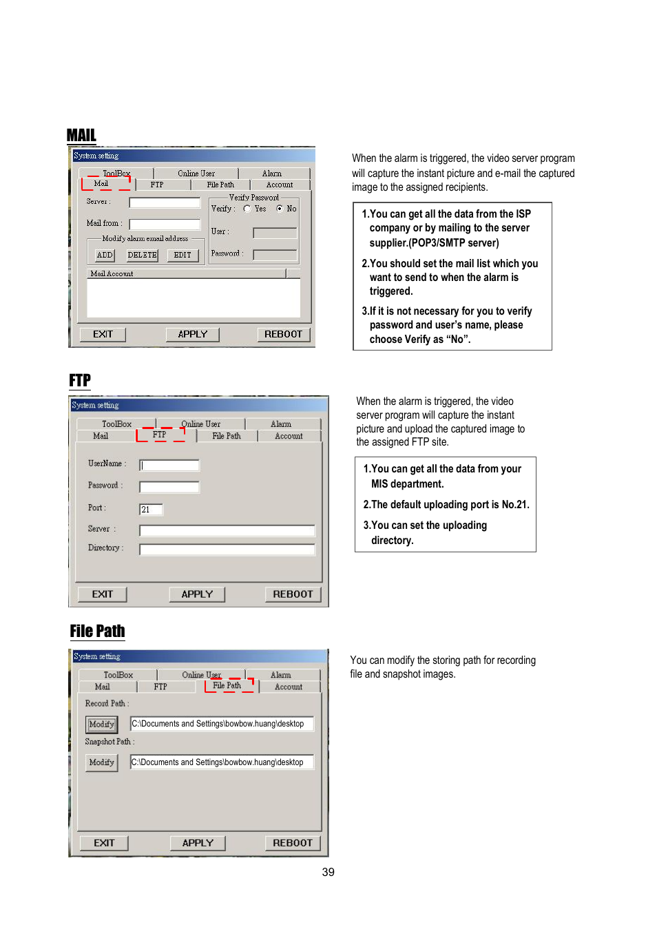 Mail, File path | Maxtor Digital Multiplex Recorder User Manual | Page 43 / 54