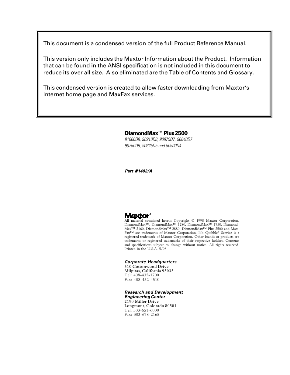 Maxtor DIAMONDMAX 90840D7 User Manual | 26 pages