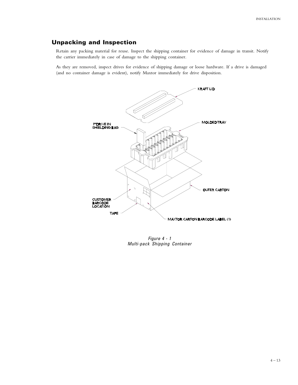 Unpacking and inspection | Maxtor DIAMONDMAX 90840D7 User Manual | Page 18 / 26