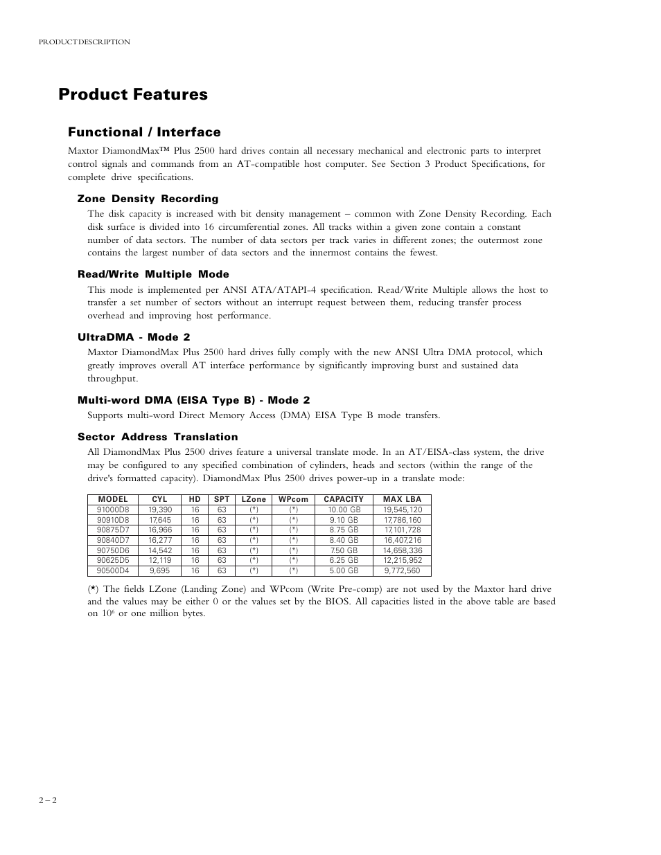 Product features, Functional / interface | Maxtor DIAMONDMAX 90840D7 User Manual | Page 7 / 26