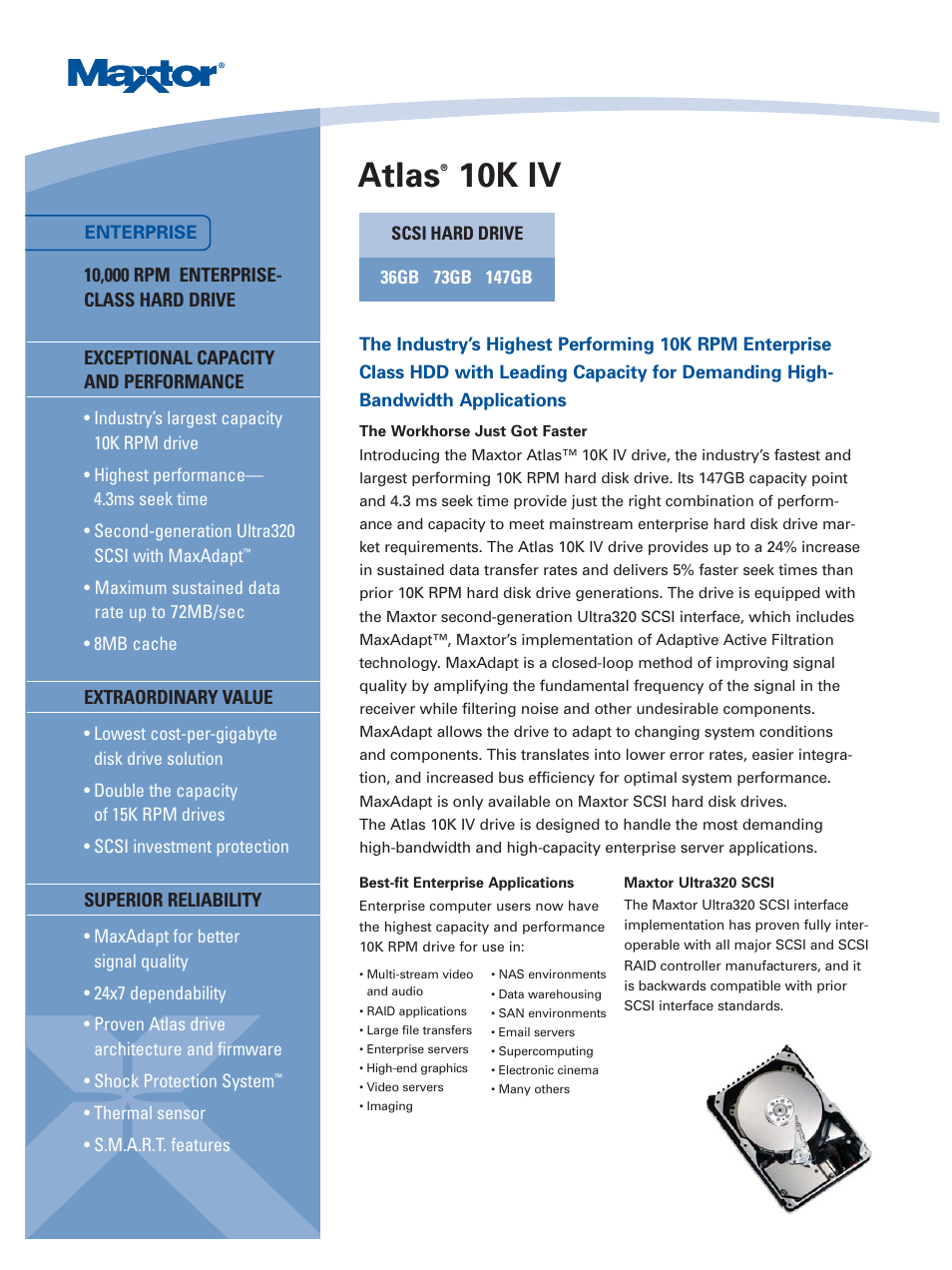 Maxtor Atlas 10K IV User Manual | 2 pages