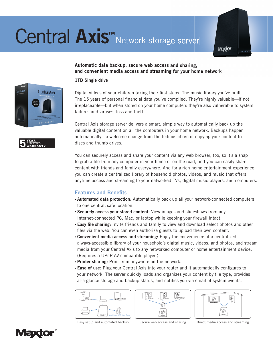 Maxtor Central Axis STM310005CAA00G-RK User Manual | 2 pages