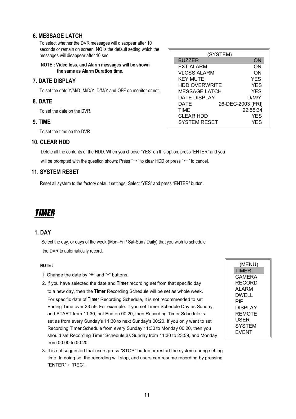 Timer | Maxtor 4 CH Digital Video Recorder User Manual | Page 12 / 24