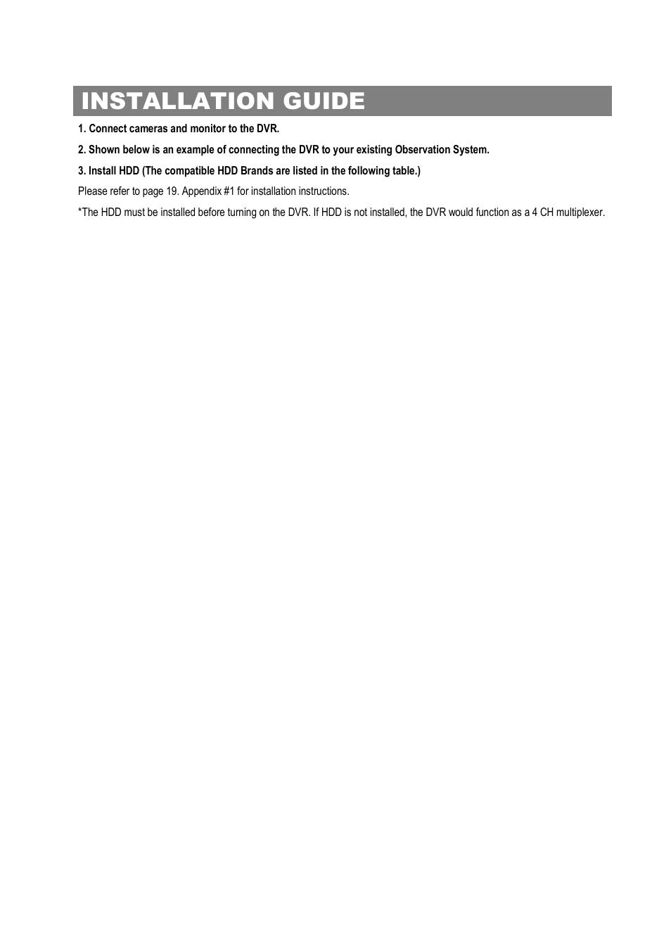 Installation guide | Maxtor 4 CH Digital Video Recorder User Manual | Page 5 / 24