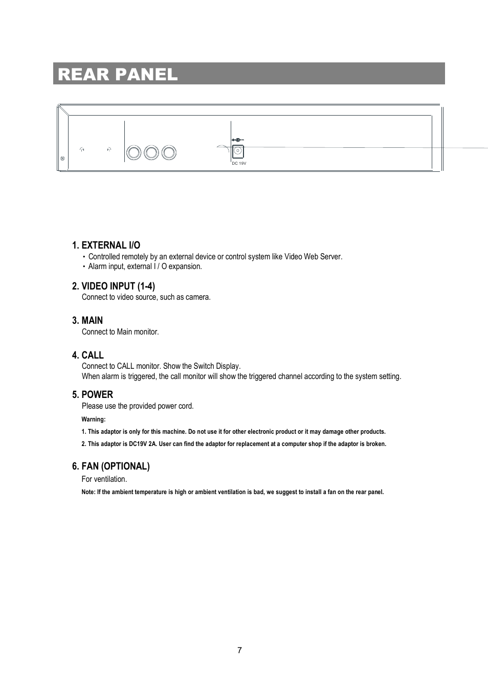 Rear panel | Maxtor 4 CH Digital Video Recorder User Manual | Page 8 / 24