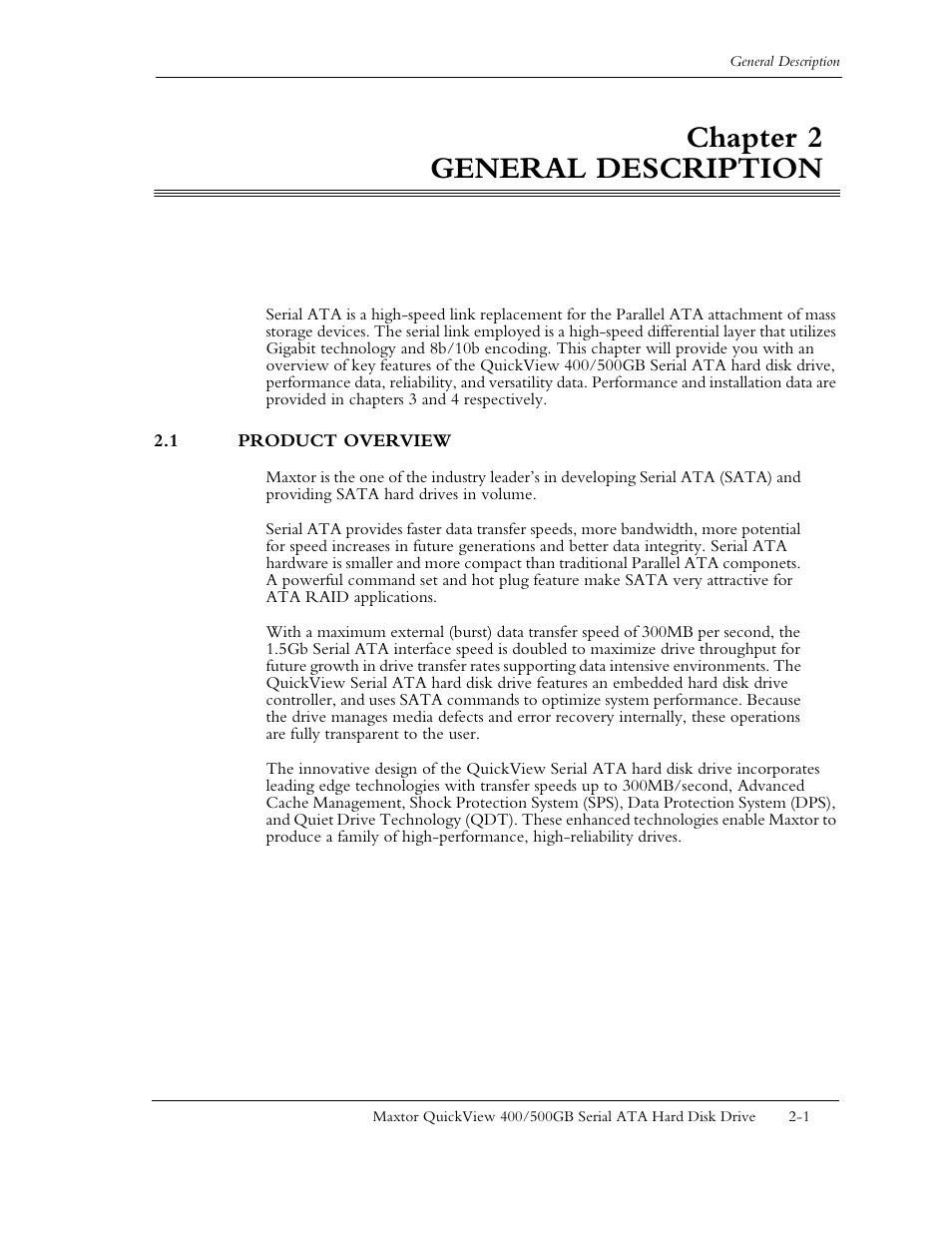 Chapter 2 general description, 1 product overview | Maxtor QUICKVIEW ATA User Manual | Page 12 / 63