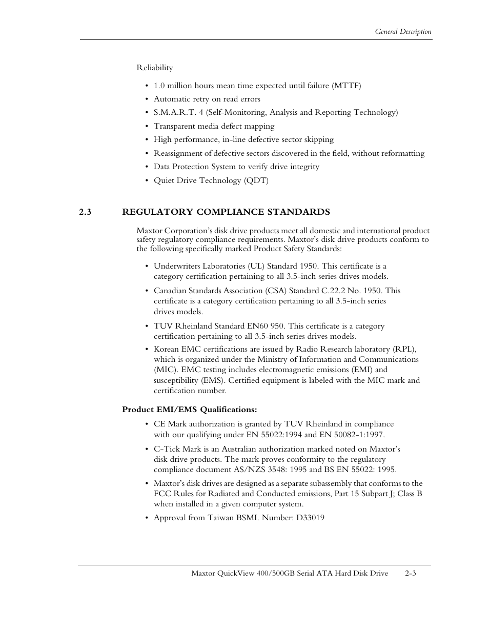 3 regulatory compliance standards | Maxtor QUICKVIEW ATA User Manual | Page 14 / 63