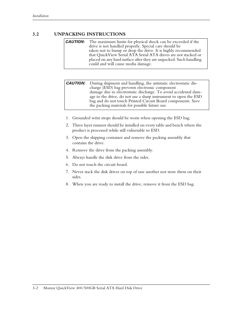 2 unpacking instructions, 2 unpacking instructions -2 | Maxtor QUICKVIEW ATA User Manual | Page 17 / 63