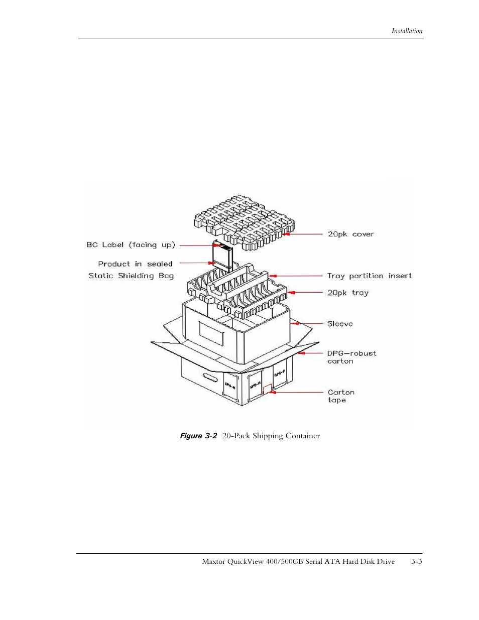 Figure 3-2 20-pack shipping container -3 | Maxtor QUICKVIEW ATA User Manual | Page 18 / 63