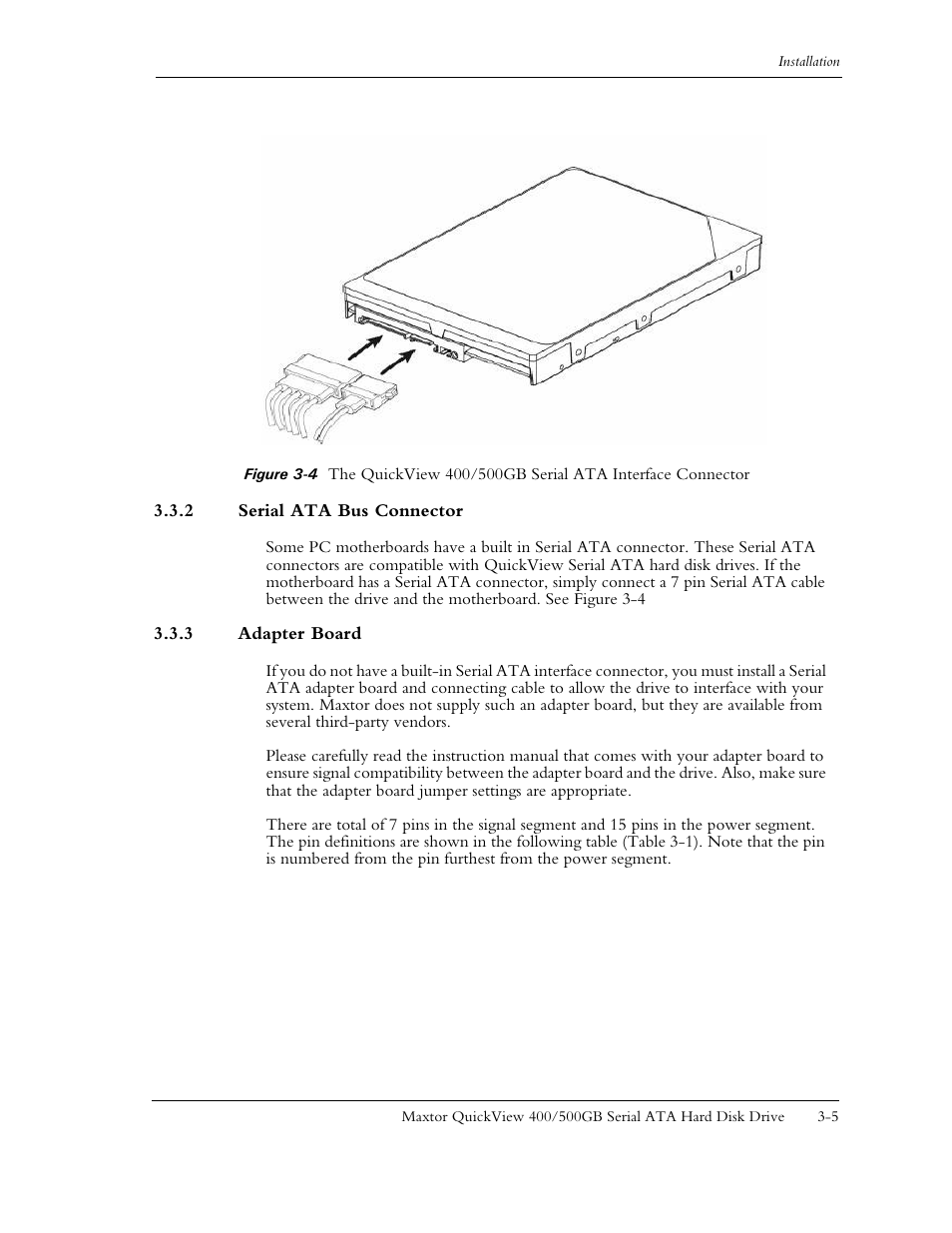 2 serial ata bus connector, 3 adapter board | Maxtor QUICKVIEW ATA User Manual | Page 20 / 63