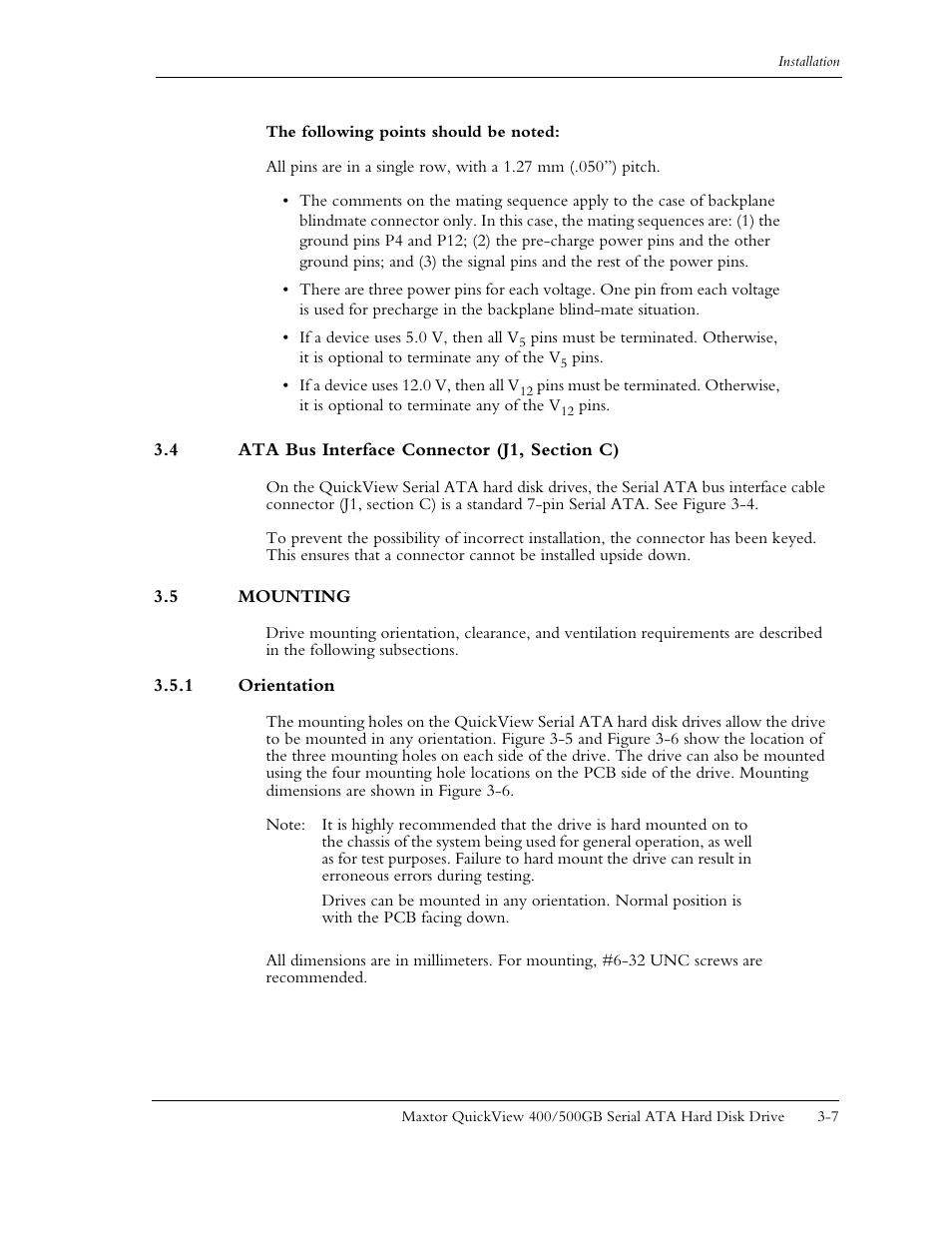 4 ata bus interface connector (j1, section c), 5 mounting, 1 orientation | 1 orientation -8 | Maxtor QUICKVIEW ATA User Manual | Page 22 / 63