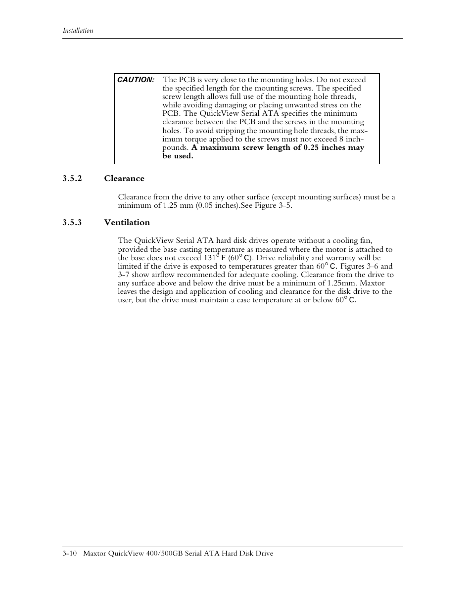 2 clearance, 3 ventilation, 2 clearance -11 3.5.3 ventilation -11 | Maxtor QUICKVIEW ATA User Manual | Page 25 / 63