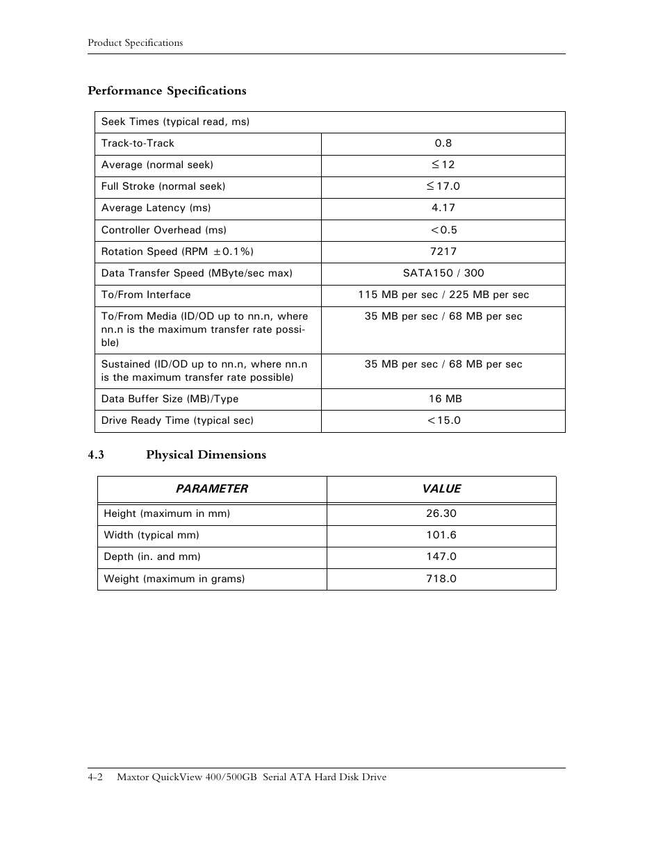 3 physical dimensions, 3 physical dimensions -2 | Maxtor QUICKVIEW ATA User Manual | Page 31 / 63