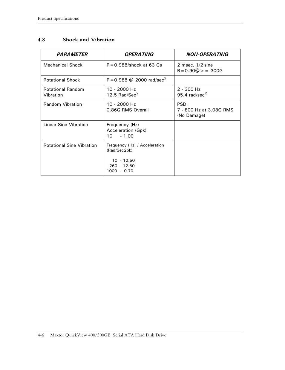 8 shock and vibration, 8 shock and vibration -6 | Maxtor QUICKVIEW ATA User Manual | Page 35 / 63