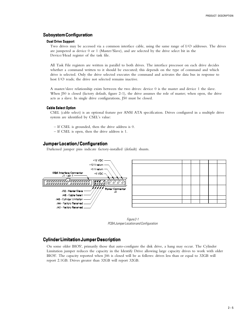 Cylinder limitation jumper description, Subsystem configuration, Jumper location / configuration | Maxtor 96147H6 User Manual | Page 15 / 64