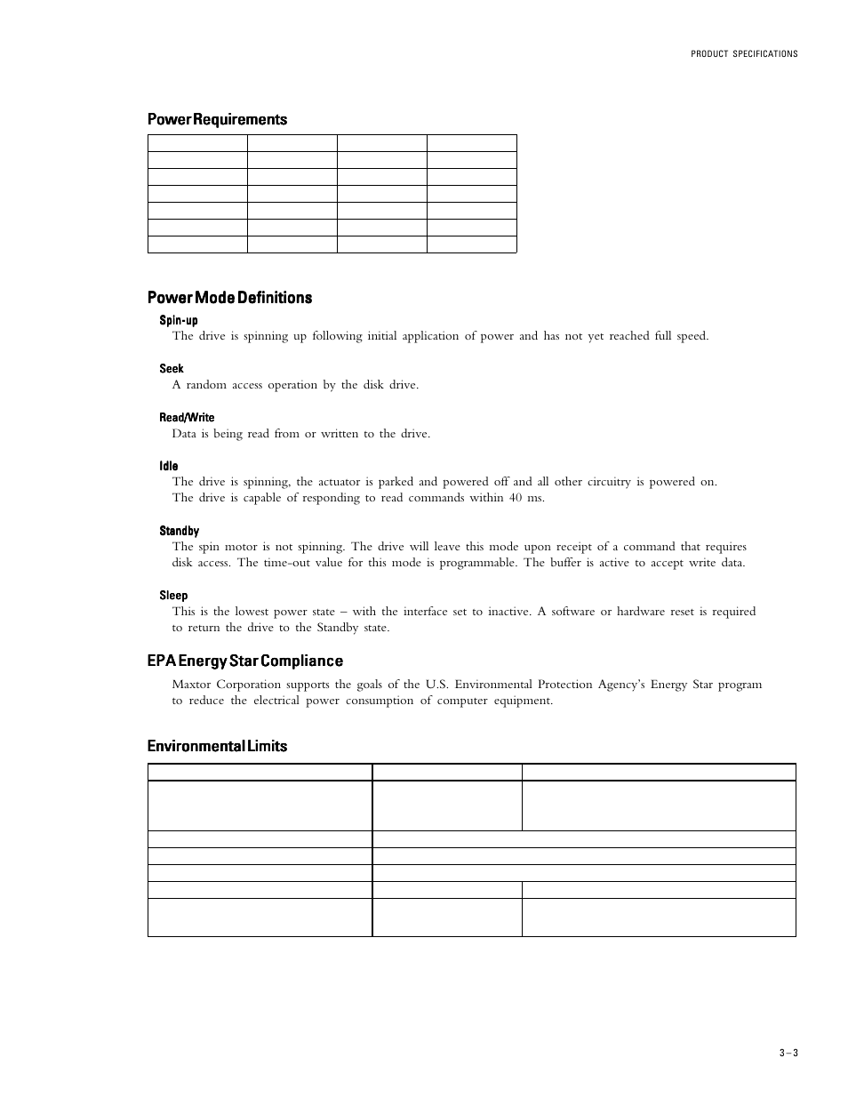 Power requirements, Epa energy star compliance, Environmental limits | Maxtor 96147H6 User Manual | Page 18 / 64