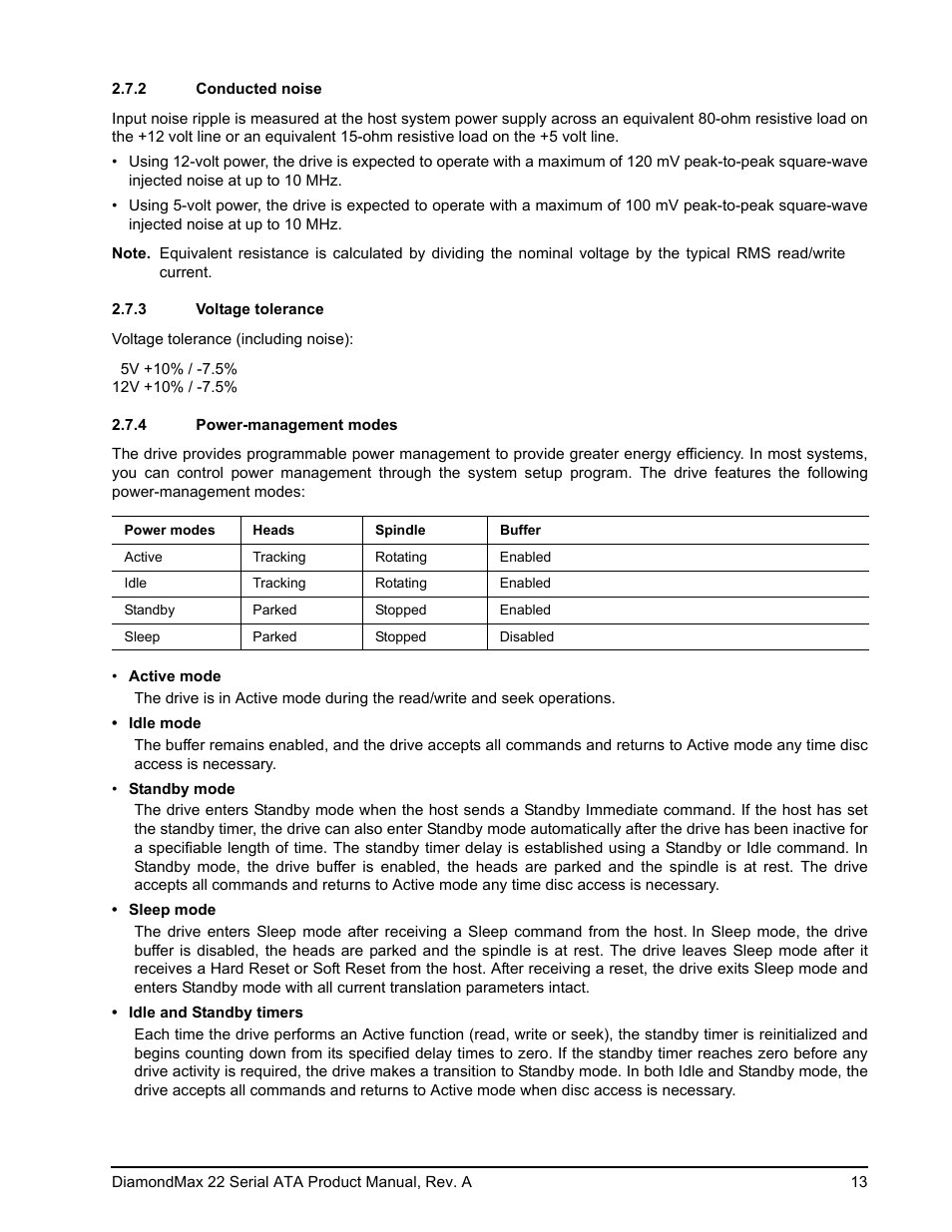 2 conducted noise, 3 voltage tolerance, 4 power-management modes | Maxtor DIAMONDMAX 22 STM31000334AS User Manual | Page 19 / 48