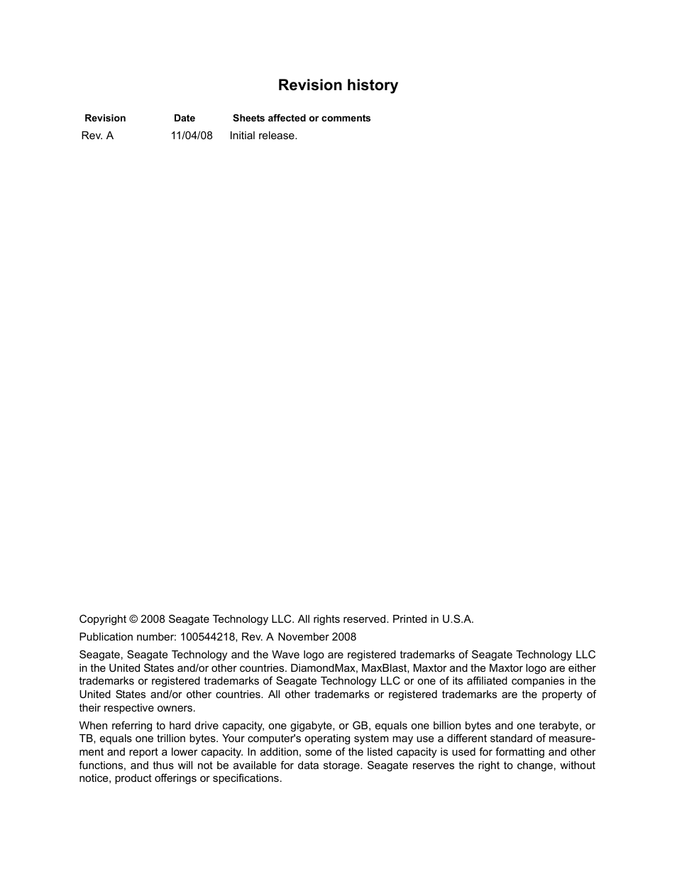 Revision history | Maxtor DIAMONDMAX 22 STM31000334AS User Manual | Page 2 / 48