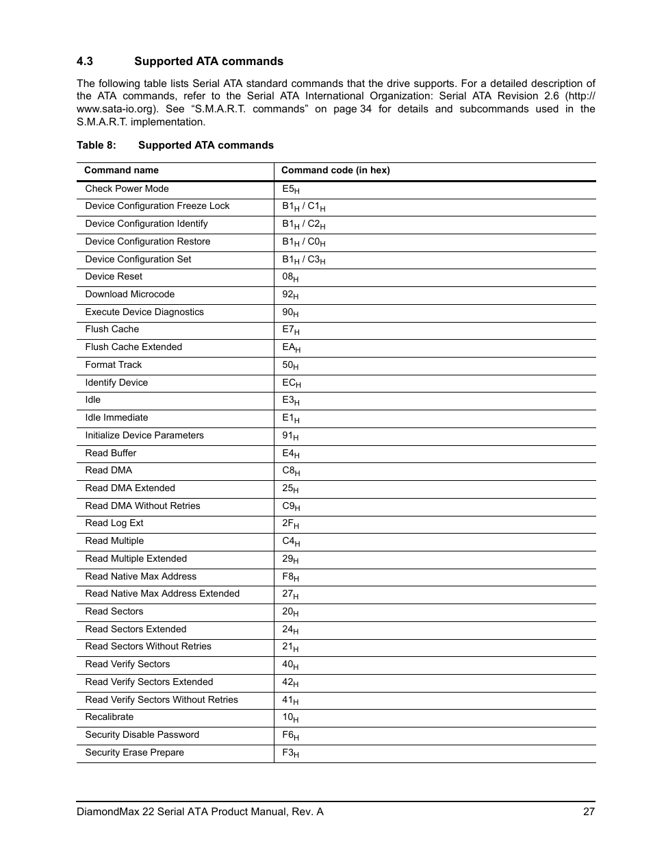 3 supported ata commands | Maxtor DIAMONDMAX 22 STM31000334AS User Manual | Page 33 / 48