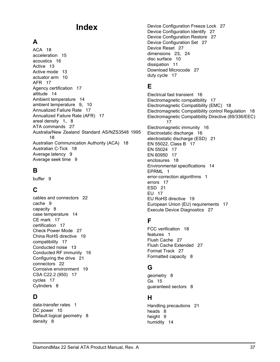 Index | Maxtor DIAMONDMAX 22 STM31000334AS User Manual | Page 43 / 48