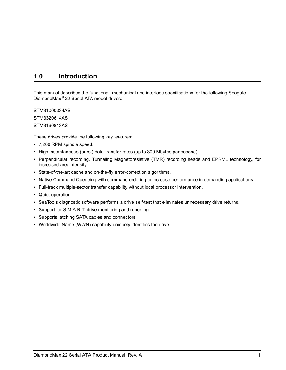 0 introduction | Maxtor DIAMONDMAX 22 STM31000334AS User Manual | Page 7 / 48