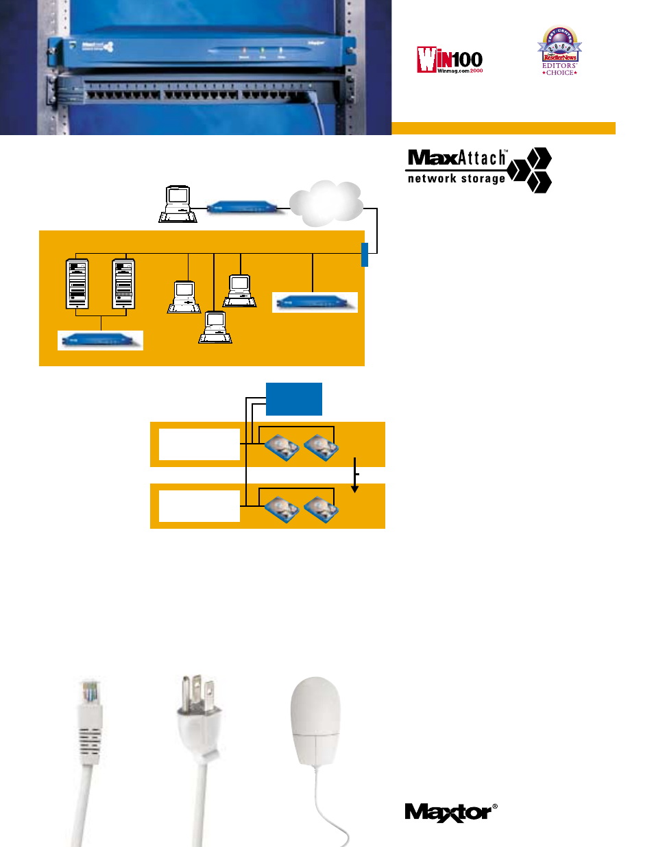 Plug-in, Attach, Four clicks | Specifications | Maxtor MaxAttach NAS 3000 User Manual | Page 2 / 2