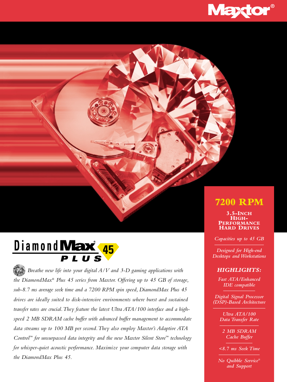 Maxtor DiamondMax Plus 45 Series User Manual | 2 pages