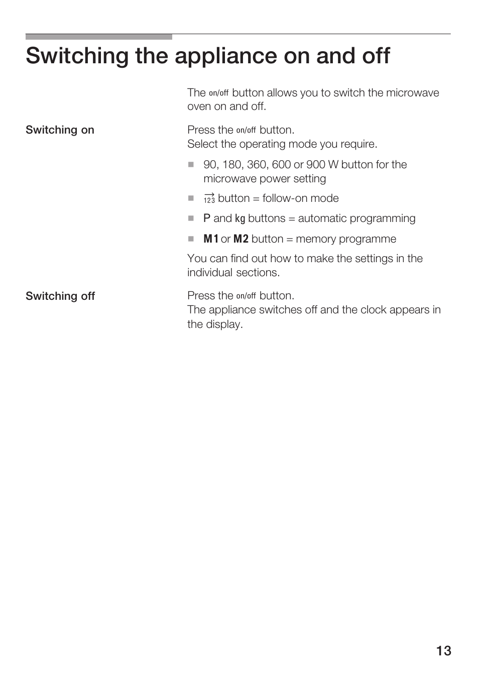 Switching the appliance on and off | Siemens HF25M5L2 User Manual | Page 13 / 172