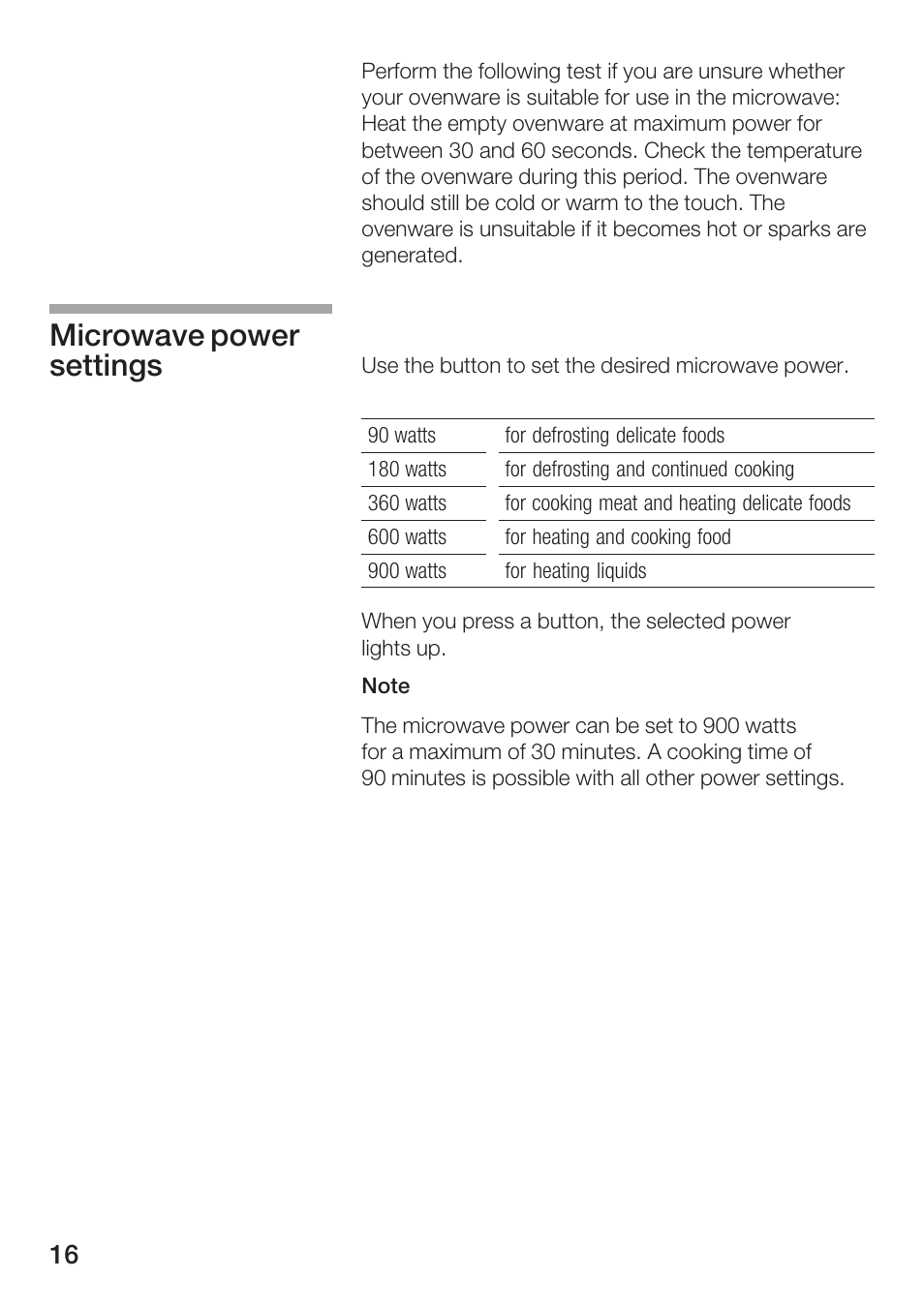 Microwave power settings | Siemens HF25M5L2 User Manual | Page 16 / 172