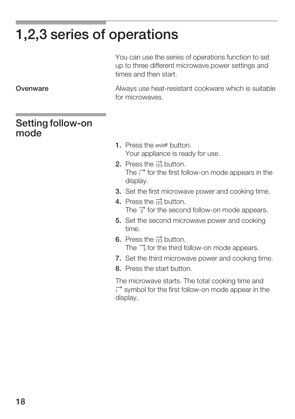 1,2,3 series of operations, Setting followćon mode | Siemens HF25M5L2 User Manual | Page 18 / 172