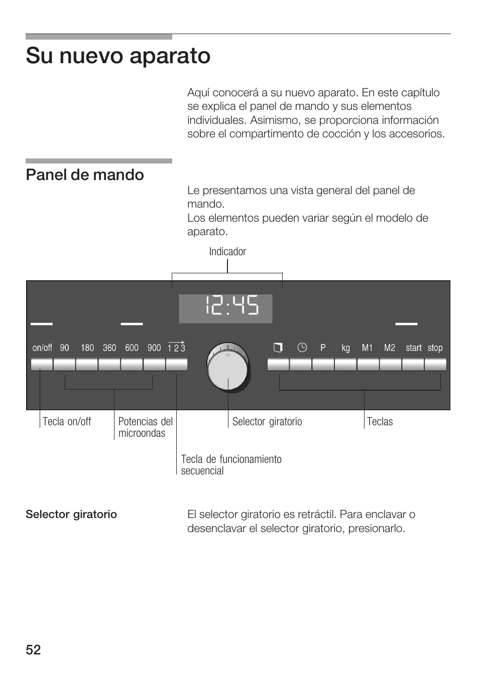 Su nuevo aparato, Panel de mando | Siemens HF25M5L2 User Manual | Page 52 / 172