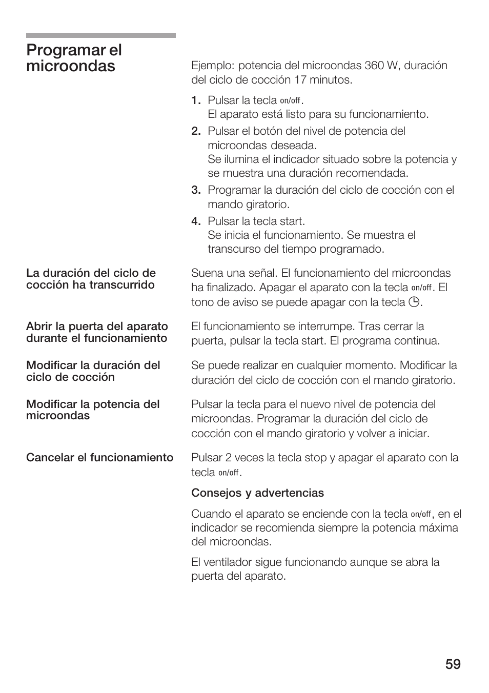 Programar el microondas | Siemens HF25M5L2 User Manual | Page 59 / 172