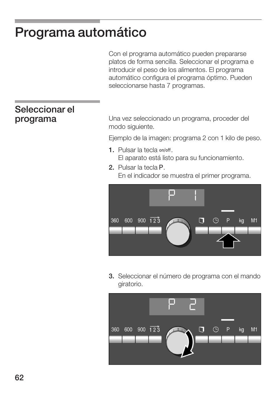 Programa automático, Seleccionar el programa | Siemens HF25M5L2 User Manual | Page 62 / 172
