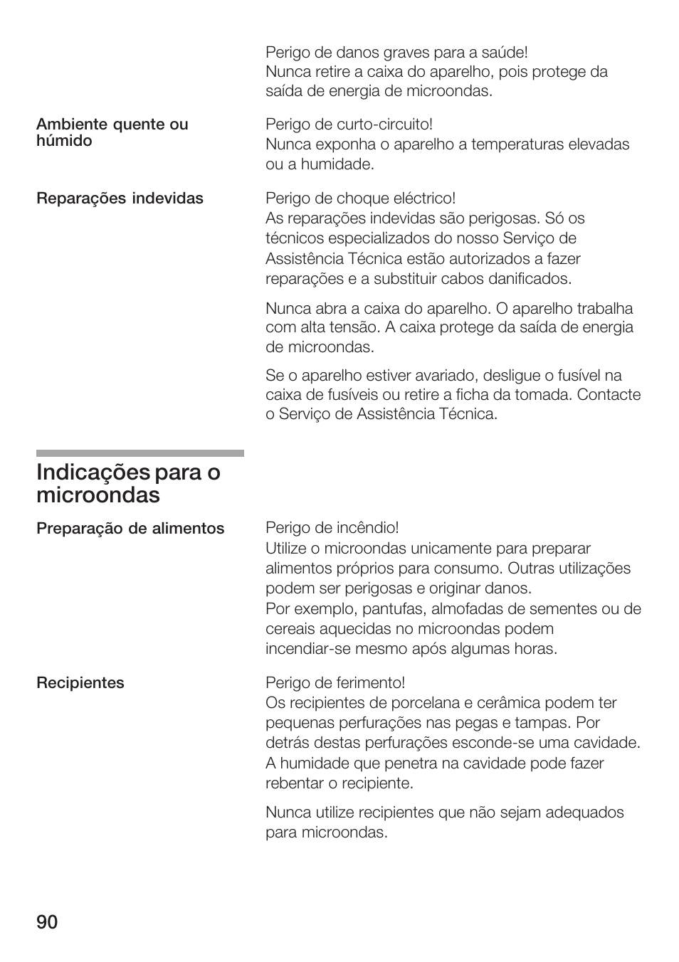 Indicações para o microondas | Siemens HF25M5L2 User Manual | Page 90 / 172
