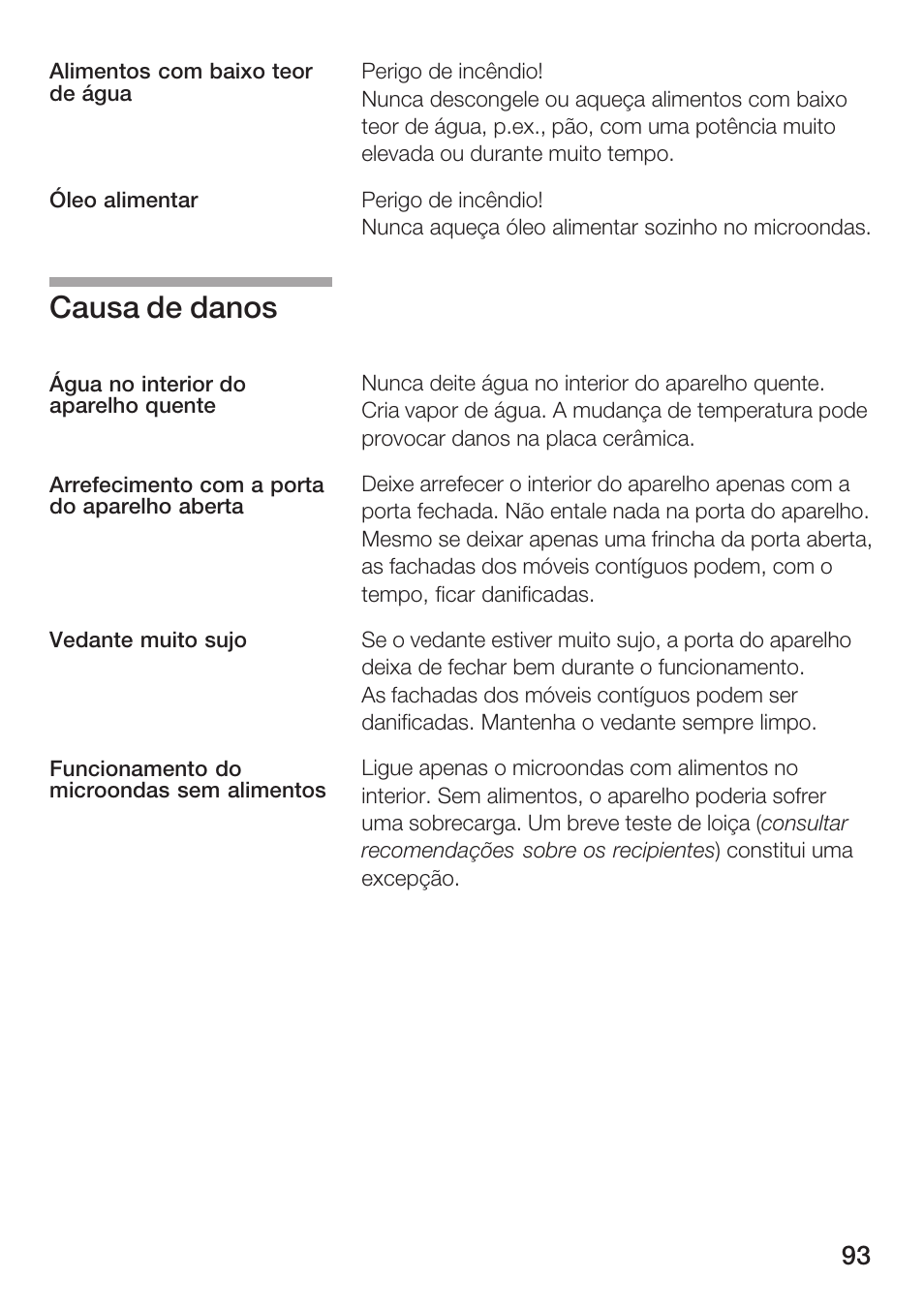 Causa de danos | Siemens HF25M5L2 User Manual | Page 93 / 172