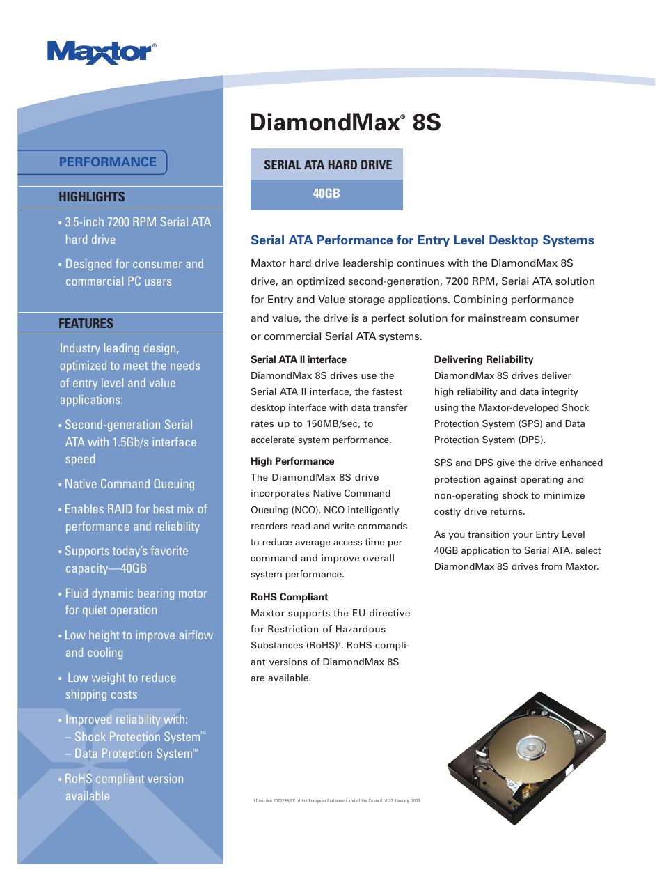 Maxtor DiamondMax 8S User Manual | 2 pages