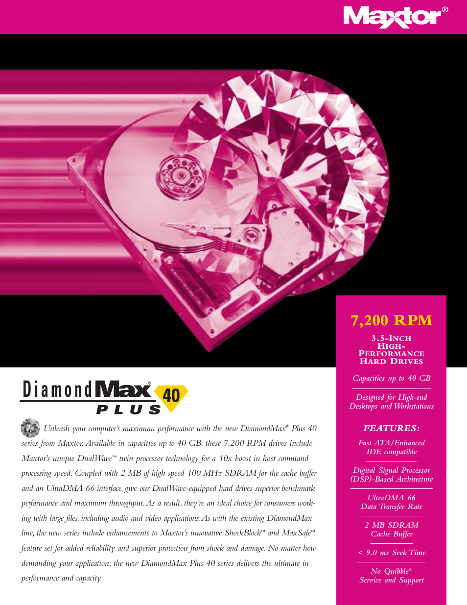Maxtor DiamondMax Plus 40 User Manual | 2 pages