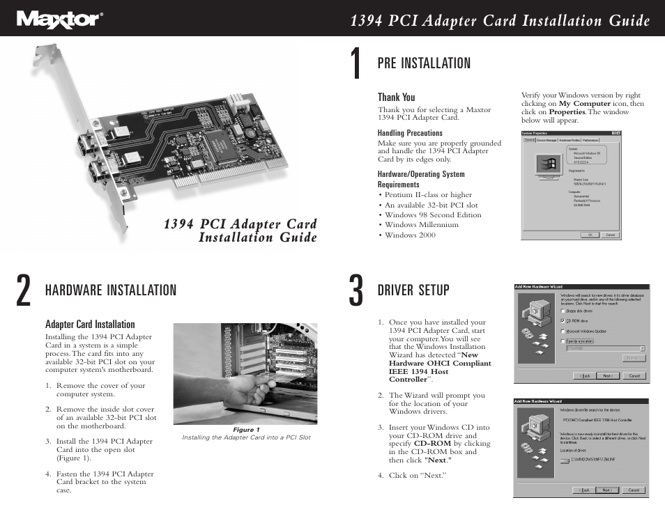 Maxtor Installation Guide 1394 User Manual | 2 pages