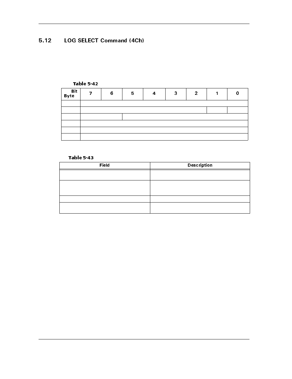 12 log select command (4ch), 12 log select command (4ch) -36, Table 5-42 | Table 5-43, 1) 5'.'%6 %qoocpf %j | Maxtor ATLAS 10K III User Manual | Page 100 / 284
