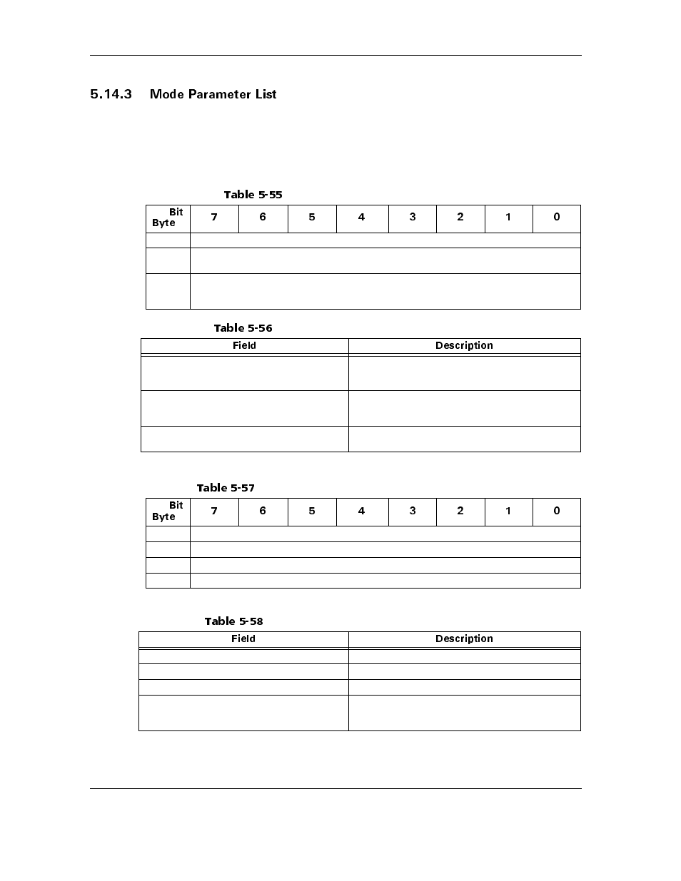 3 mode parameter list, Table 5-55 mode parameter list-data format, Table 5-56 mode parameter list-field descriptions | 3 mode parameter list -44, Table 5-55, Mode parameter list-data format -44, Table 5-56, Mode parameter list-field descriptions -44, Table 5-57, Mode parameter header (6-byte)-data format -44 | Maxtor ATLAS 10K III User Manual | Page 108 / 284