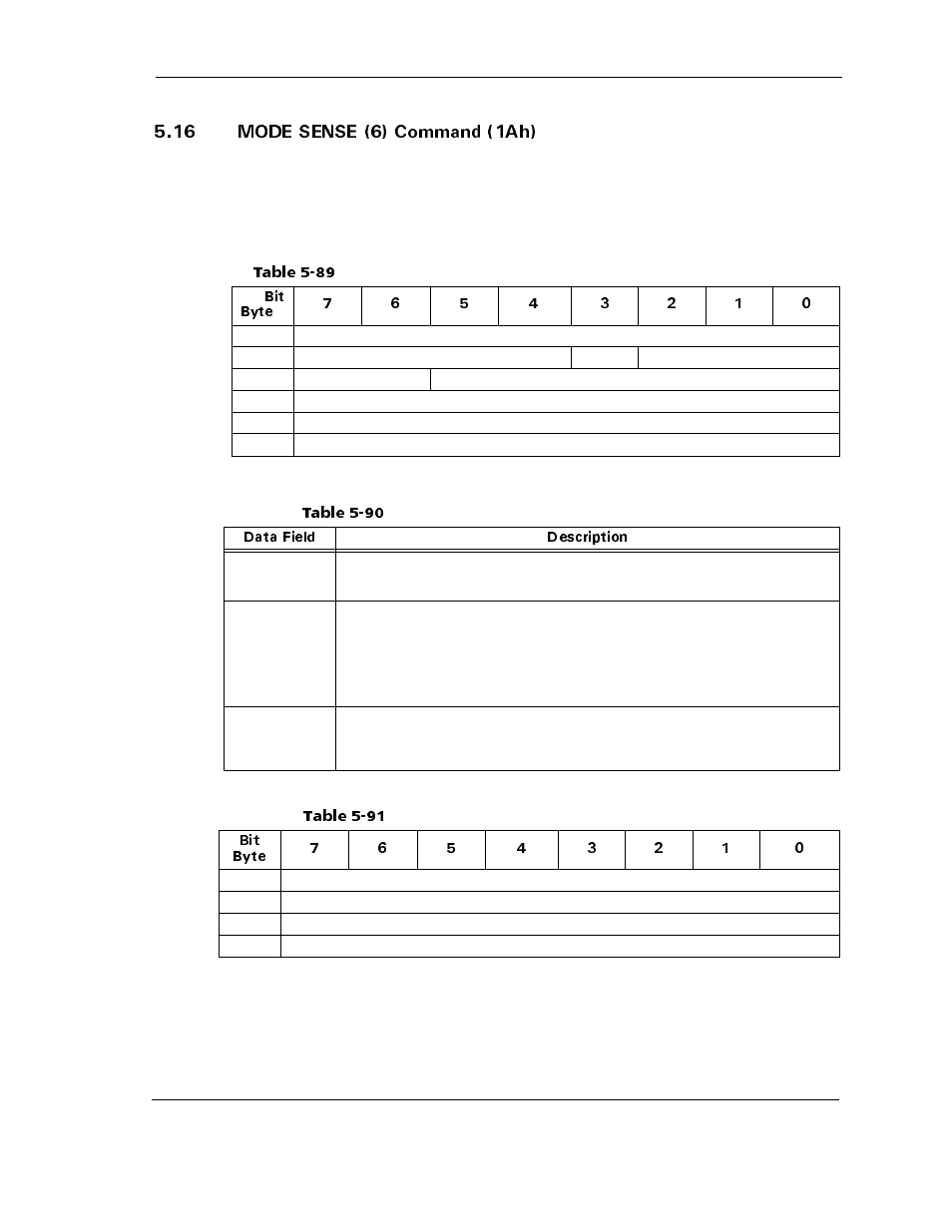 16 mode sense (6) command (1ah), Table 5-90 mode sense command-field descriptions, 16 mode sense (6) command (1ah) -75 | Table 5-89, Table 5-90, Mode sense command-field descriptions -75, Table 5-91, Mode parameter header (6 byte)-data format -75, 1&' 5'05'  %qoocpf #j | Maxtor ATLAS 10K III User Manual | Page 139 / 284