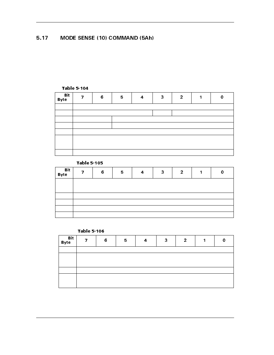 17 mode sense (10) command (5ah), 17 mode sense (10) command (5ah) -86, Table 5-104 | Table 5-105, Mode parameter header (10 byte)-data format -86, Table 5-106, Mode parameter block descriptor-data format -86 | Maxtor ATLAS 10K III User Manual | Page 150 / 284