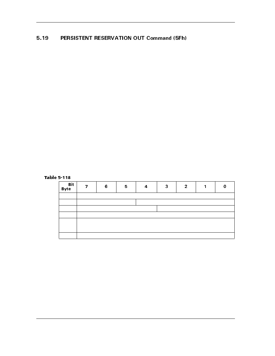 19 persistent reservation out command (5fh), 19 persistent reservation out command (5fh) -96, Table 5-118 | Persistent reservation out command | Maxtor ATLAS 10K III User Manual | Page 160 / 284