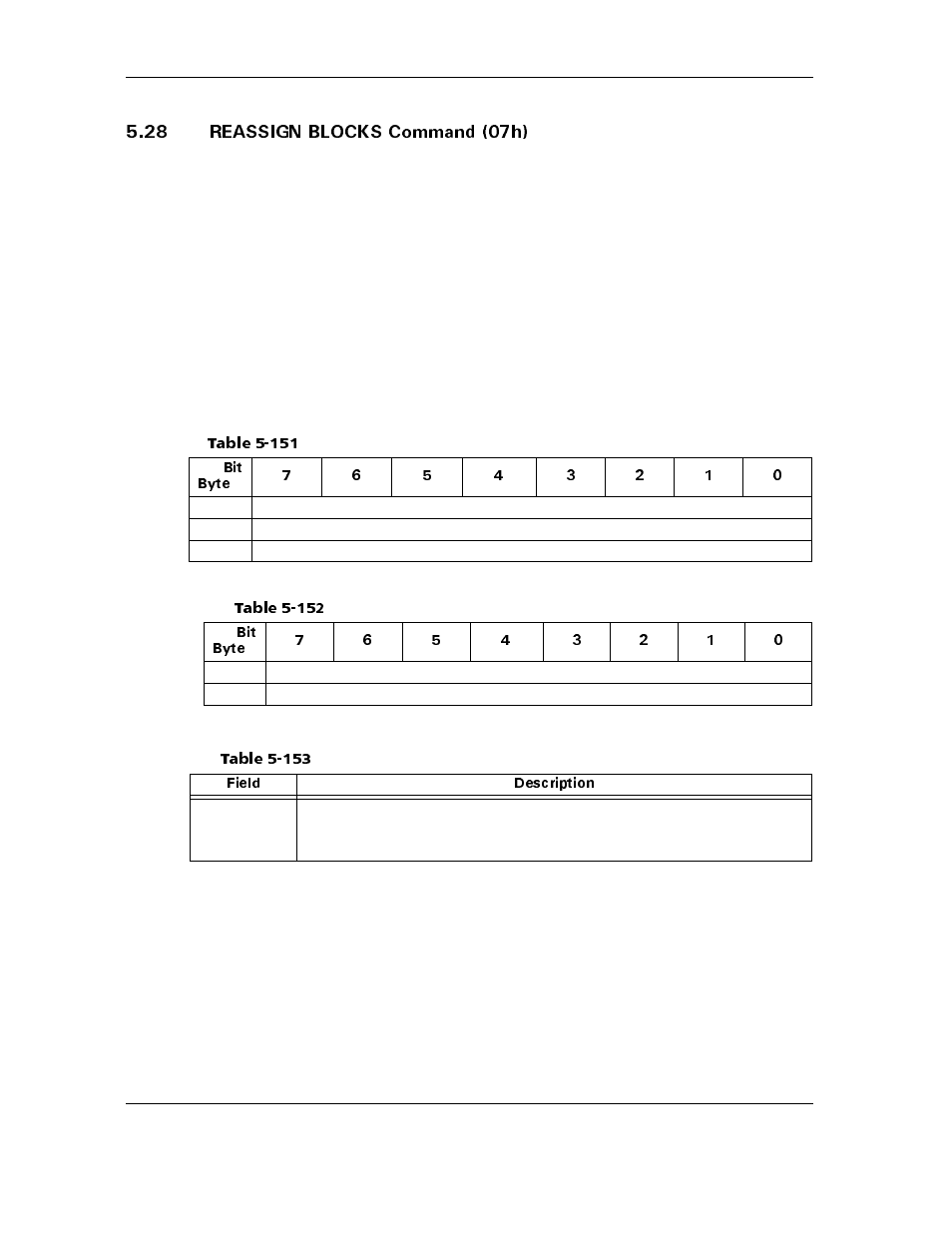 28 reassign blocks command (07h), 28 reassign blocks command (07h) -120, Table 5-151 | Table 5-152, Table 5-153 | Maxtor ATLAS 10K III User Manual | Page 184 / 284