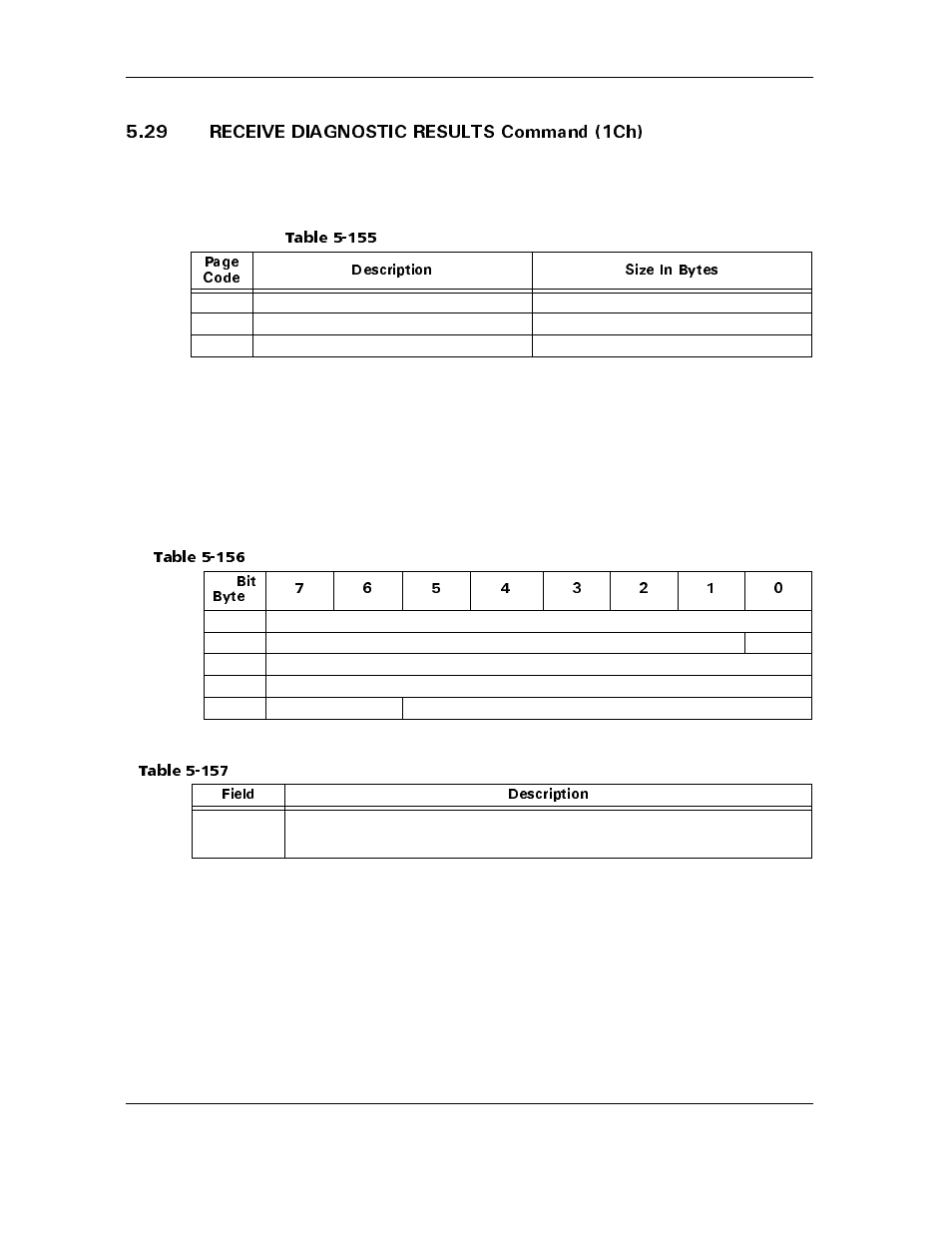 29 receive diagnostic results command (1ch), 29 receive diagnostic results command (1ch) -122, Table 5-155 | Table 5-156, Receive diagnostic results command, Table 5-157 | Maxtor ATLAS 10K III User Manual | Page 186 / 284