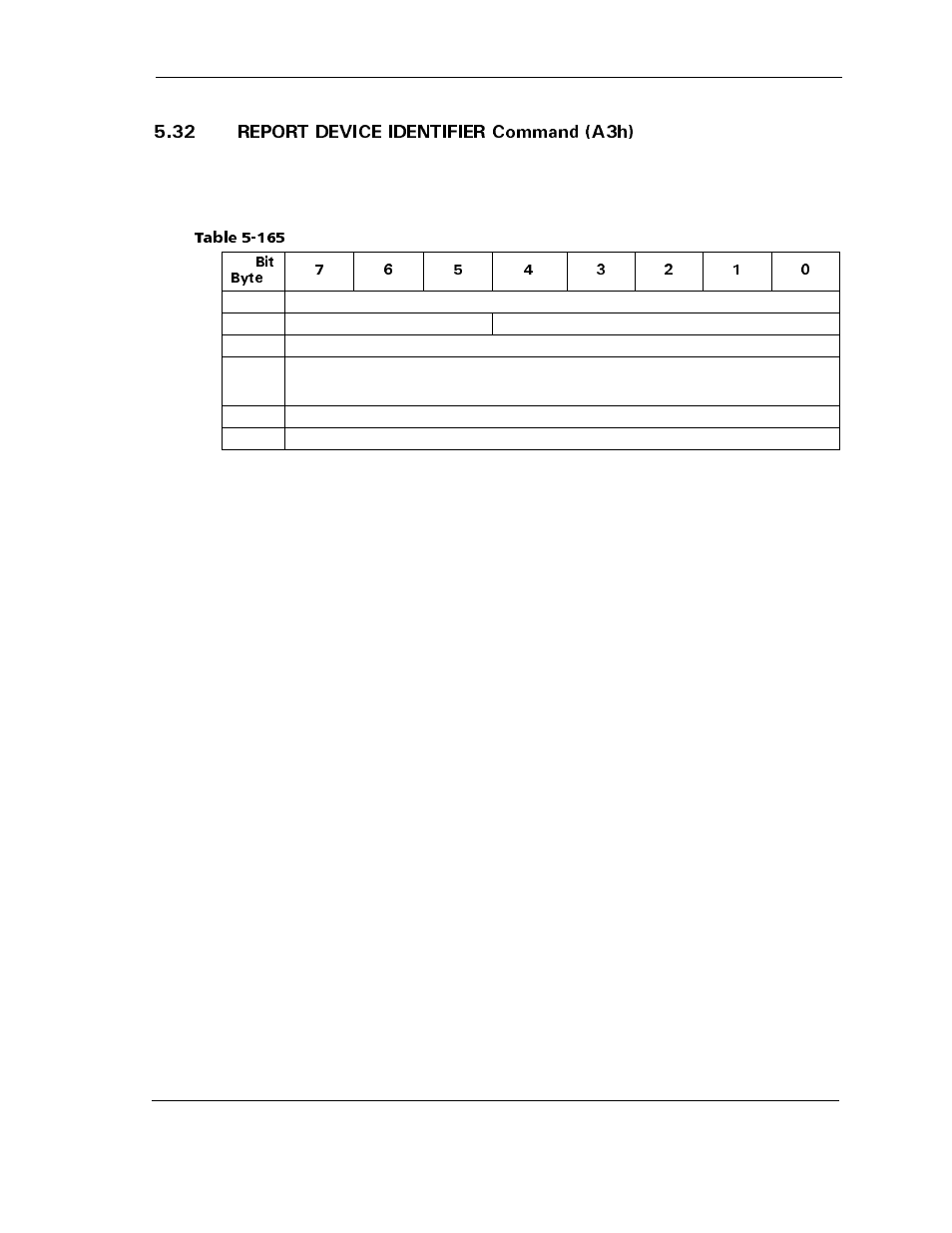 32 report device identifier command (a3h), 32 report device identifier command (a3h) -129, Table 5-165 | Report device identifier command | Maxtor ATLAS 10K III User Manual | Page 193 / 284