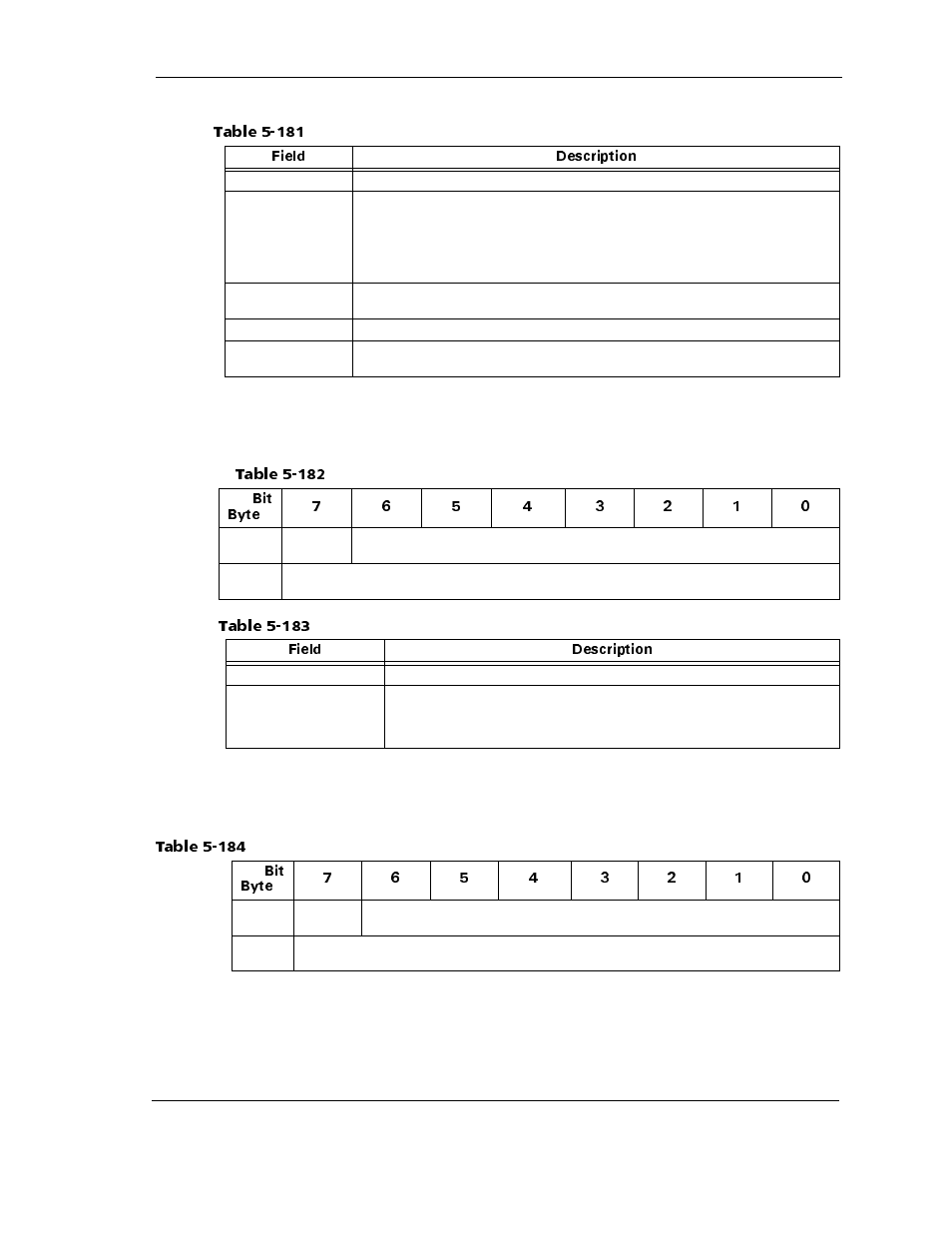 Table 5-181, Table 5-182, Table 5-183 | Not ready sense key - progress indication, Table 5-184, Medium error or recovered error sense key, Table 5-182), Table 5-184) | Maxtor ATLAS 10K III User Manual | Page 217 / 284