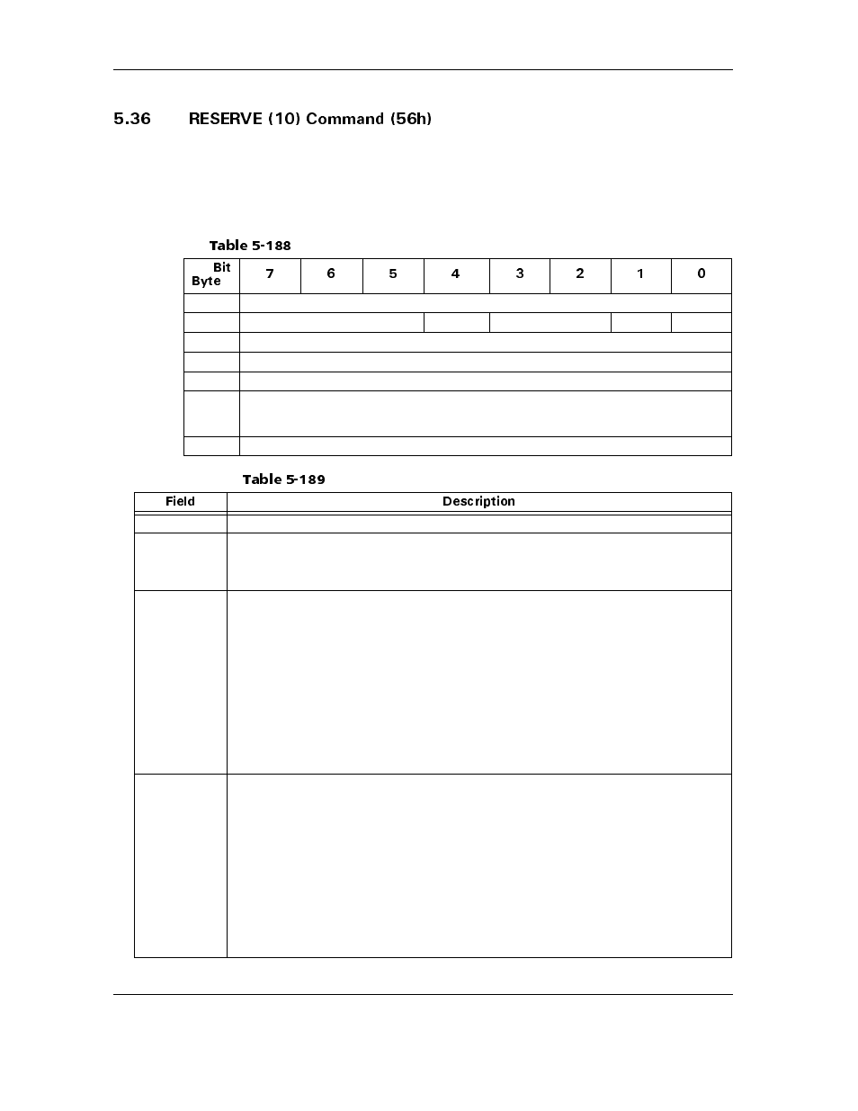 36 reserve (10) command (56h), 36 reserve (10) command (56h) -156, Table 5-188 | Table 5-189, Reserve (10) command-field descriptions -156, 4'5'48'  %qoocpf j | Maxtor ATLAS 10K III User Manual | Page 220 / 284